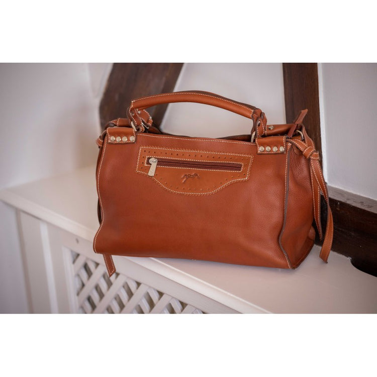 Rectangular cowhide leather handbag with structured design