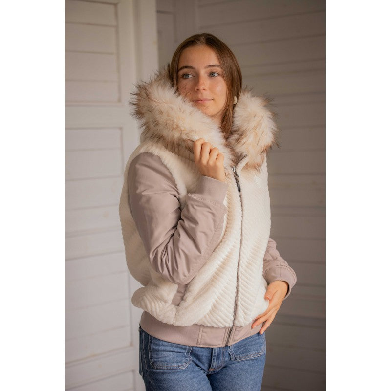 Reversible taupe bomber jacket with zip fastening and front pockets