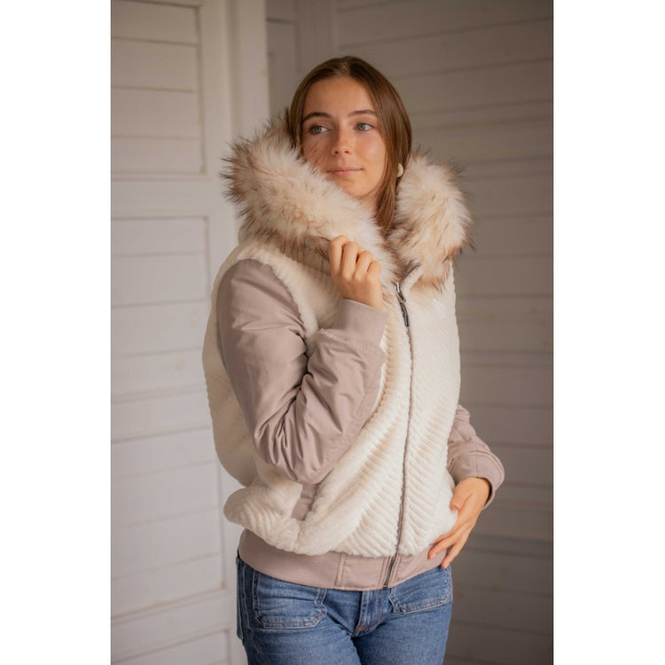 Reversible taupe bomber jacket with zip fastening and front pockets