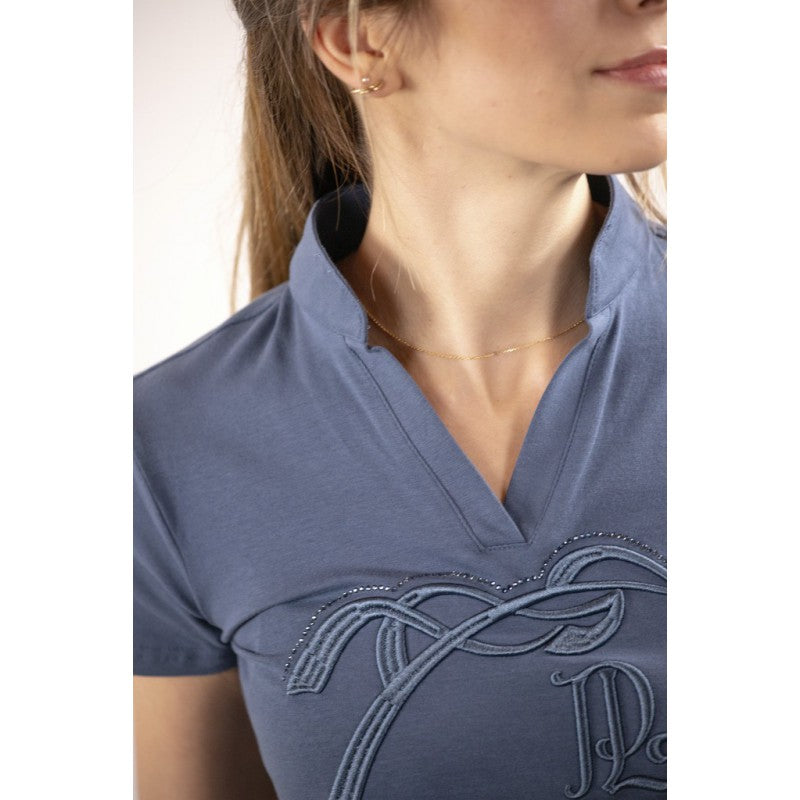 Rhinestone polo shirt for women with subtle sparkling accents.