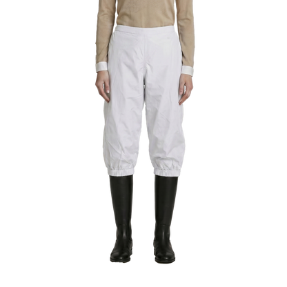 Riding rain cover with waterproof zipper for easy dressing over riding boots