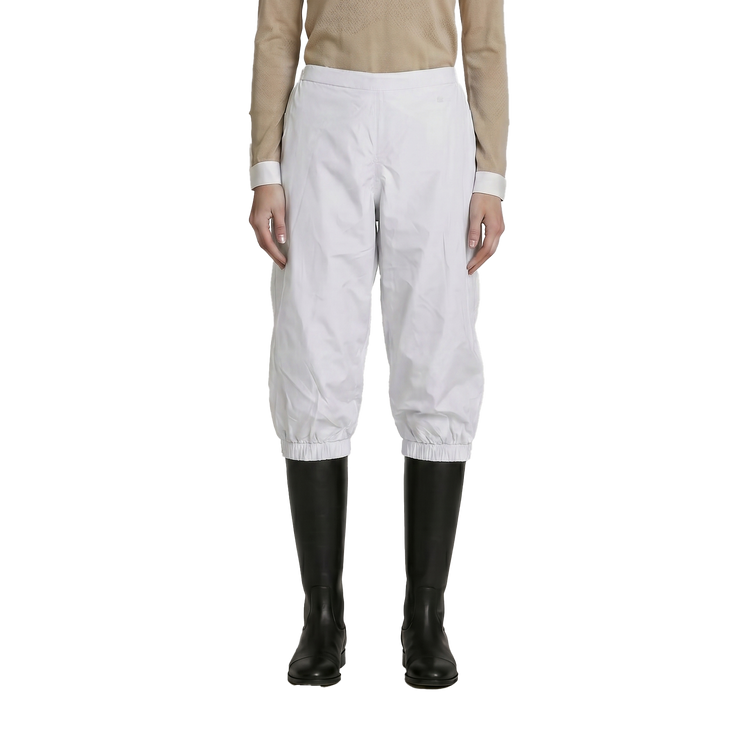 Riding rain cover with waterproof zipper for easy dressing over riding boots