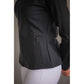 Second-skin equestrian riding jacket with a feminine fitted silhouette and high collar.