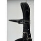 Shetland pony bridle with padded noseband and patent leather details.