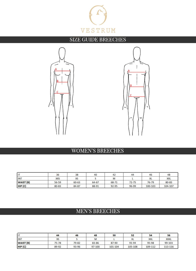 Vestrum breeches size chart