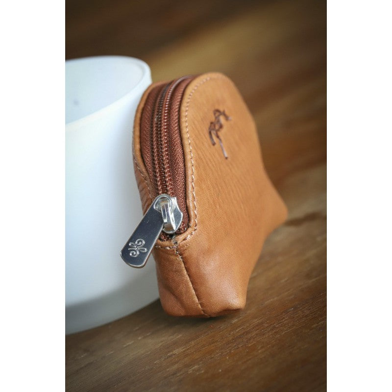 Small equestrian coin purse with a practical zip closure for everyday use.