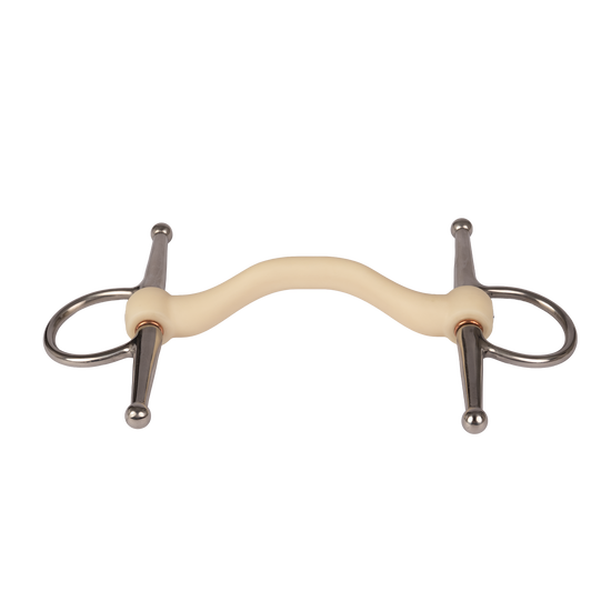 Soft synthetic horse bit with tongue relief and flexible inner core