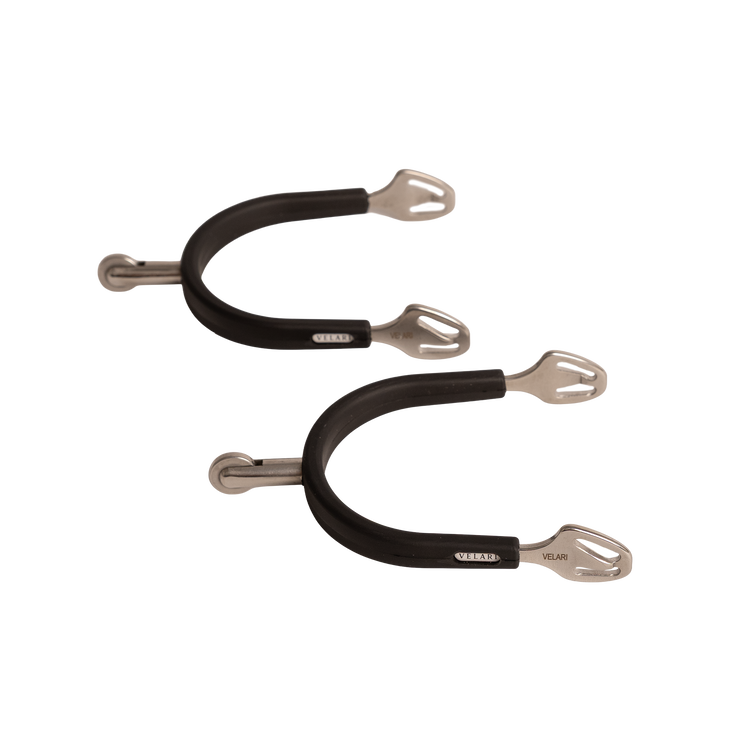 Stainless steel equestrian spurs with medium rotating wheel rowel
