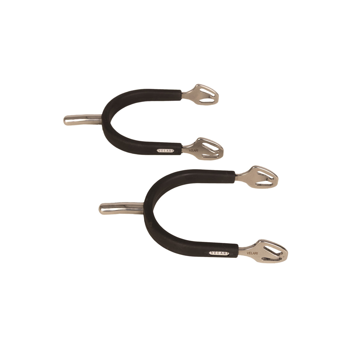 Precision riding spurs with rounded ends for controlled leg aids