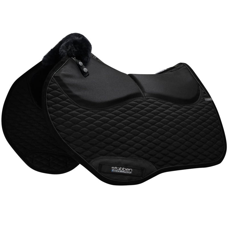 Stübben jumping saddle pad with soft lambswool and adjustable inserts.