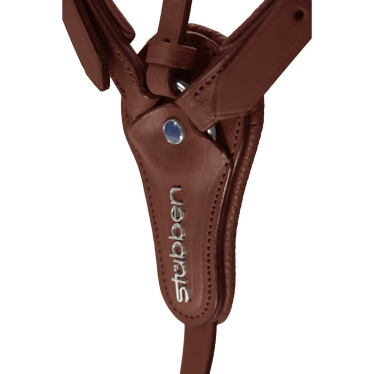 Premium leather Stübben breastplate fitted to a sport horse for jumping.