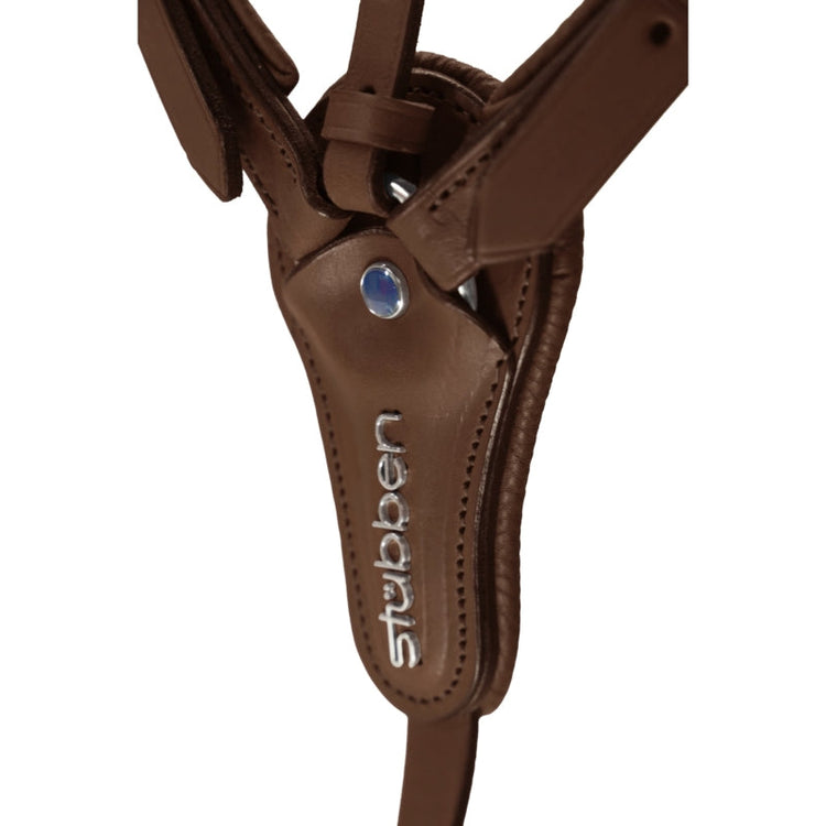 Premium leather Stübben breastplate fitted to a sport horse for jumping.