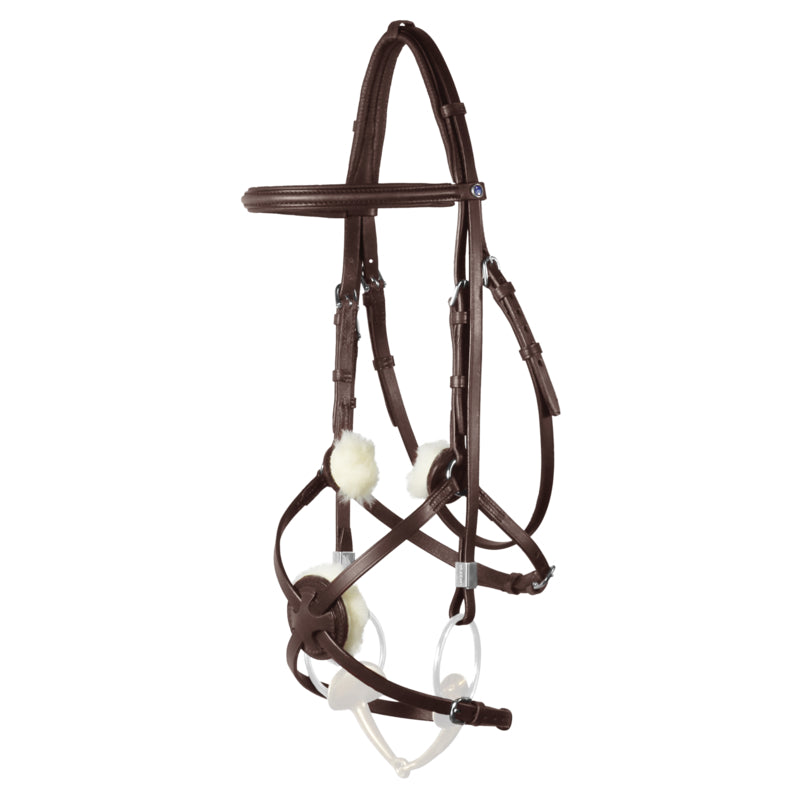 Stübben Leitrim leather jumping bridle featuring a crossed Mexican noseband.