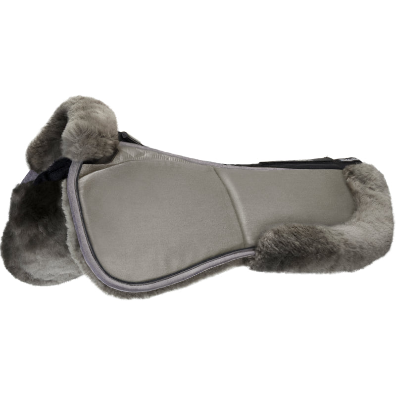 Stübben sheepskin correction half pad for use beneath a dressage saddle.
