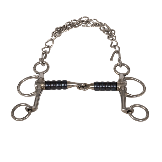 Sweet Iron Pelham bit with movable rollers and single-jointed mouthpiece