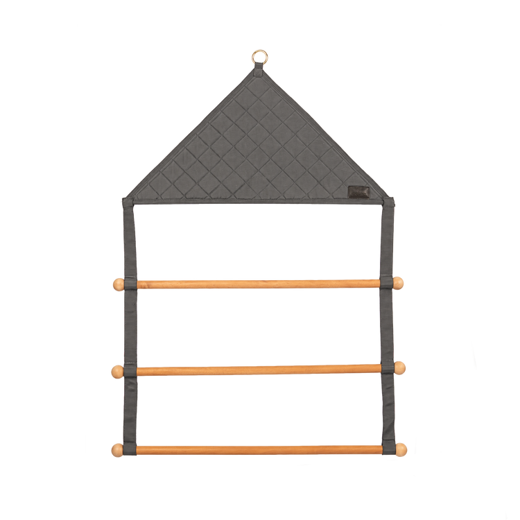 Tack room blanket hanger with convenient metal hanging ring