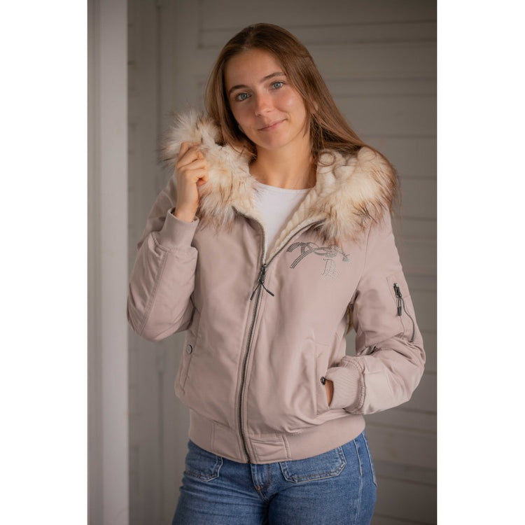 Taupe and off-white reversible jacket with teddy fleece side