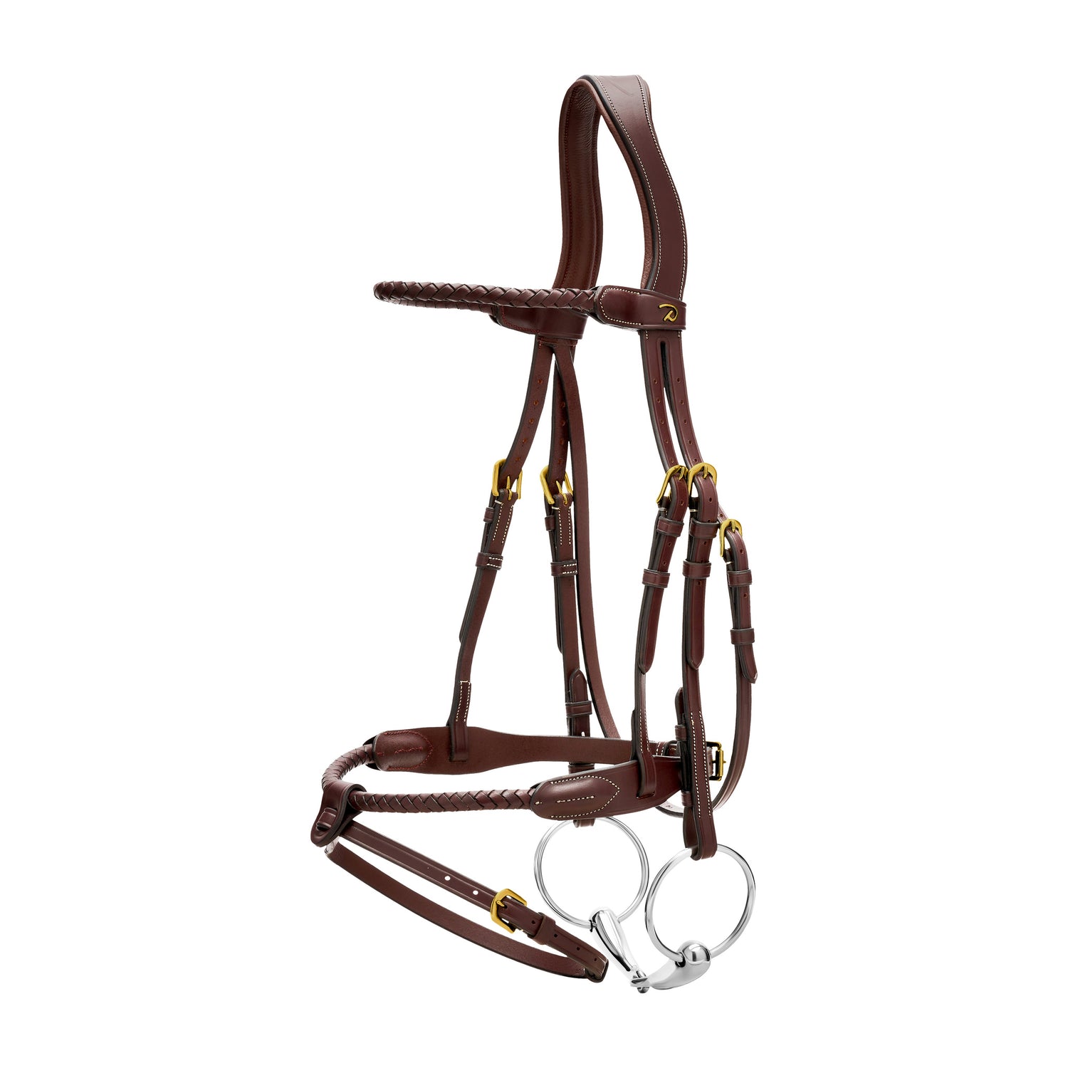 Vegetal-tanned cow leather horse bridle with braided noseband and browband