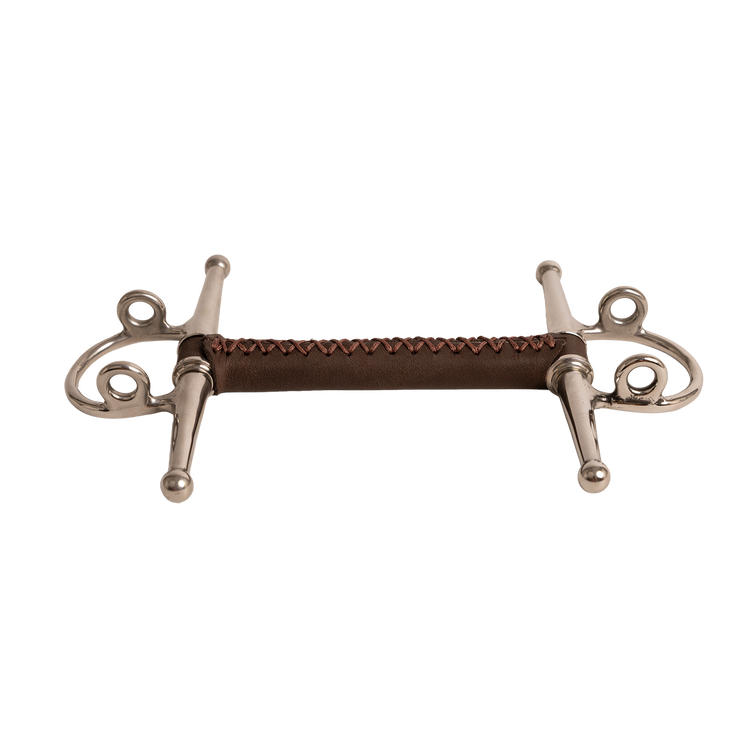 Velari full cheek gag bit featuring a natural leather mouthpiece