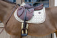 Velvet saddle pad with decorative horse and horseshoe print