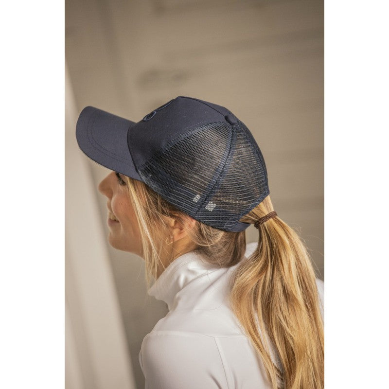 Ventilated equestrian cap for comfortable wear around the stable and outdoors.