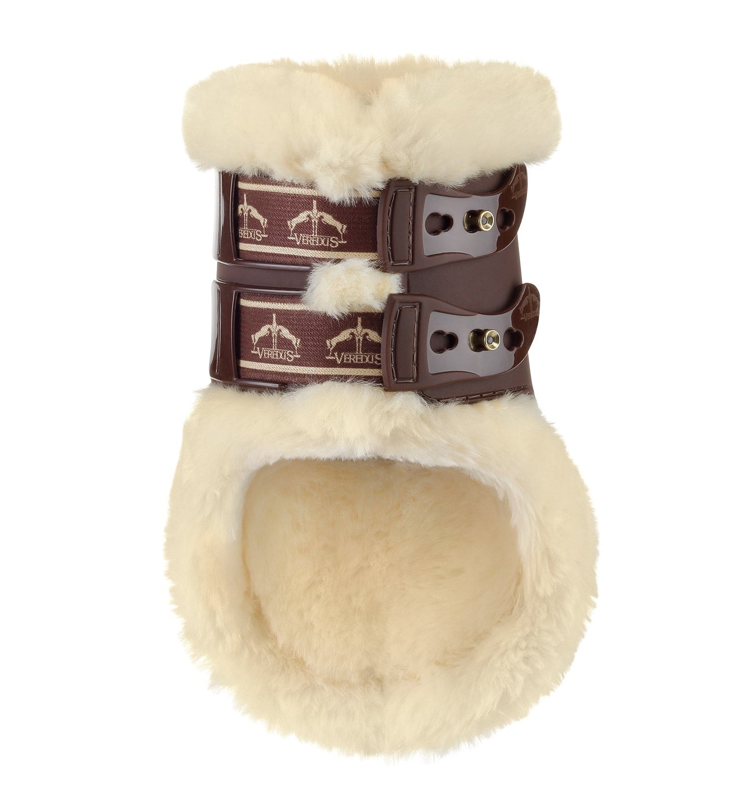 Carbon fetlock boots with synthetic sheepskin