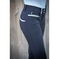Women’s black full seat riding breeches with soft silicone grip.