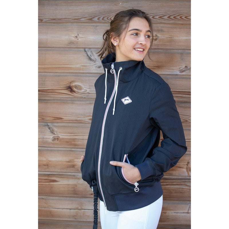 Stretch equestrian jacket for women with comfortable freedom of movement.