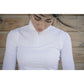 Women’s equestrian competition shirt with white collar and shoulder detailing.