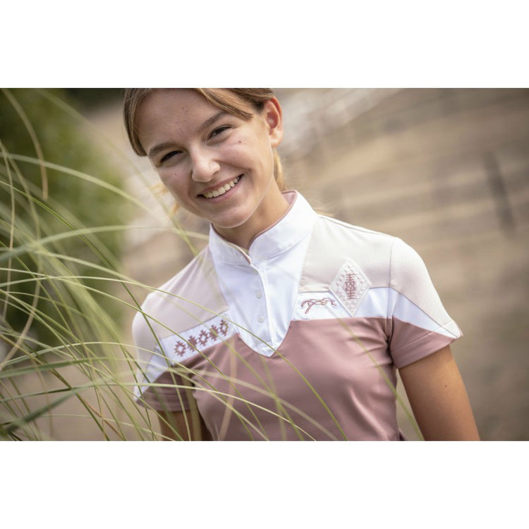 Penelope patterned competition show shirt with colourful chest detailing.