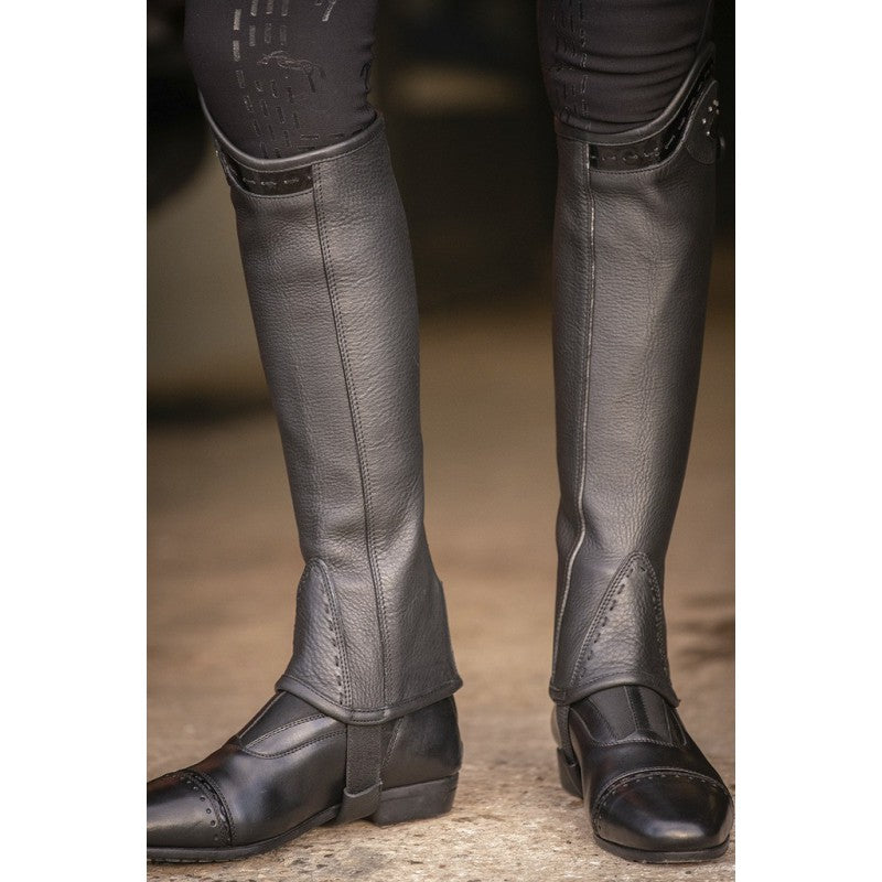 Women’s leather half chaps for horse riding and training.