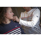 Women’s riding sweater with classic maritime-inspired stripes.