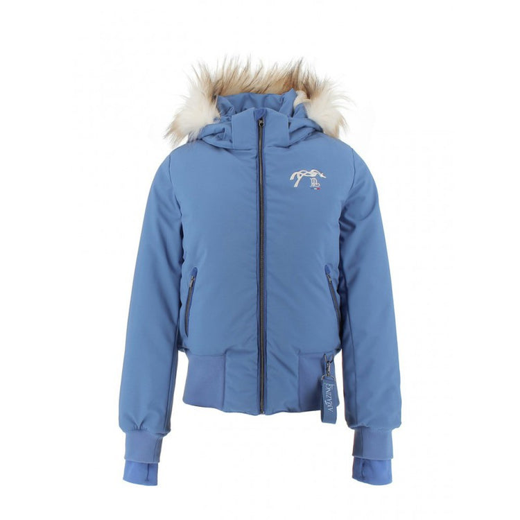 Women’s winter stable jacket with insulating lining and hood.