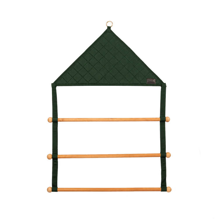 Wooden bar saddle pad storage organiser for airing equestrian textiles