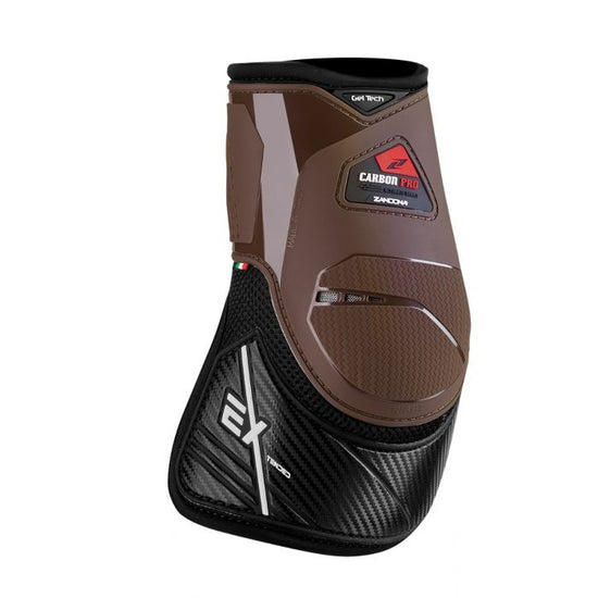 Zandona Carbon Pro Ex fetlock guards fitted to a sport horse.