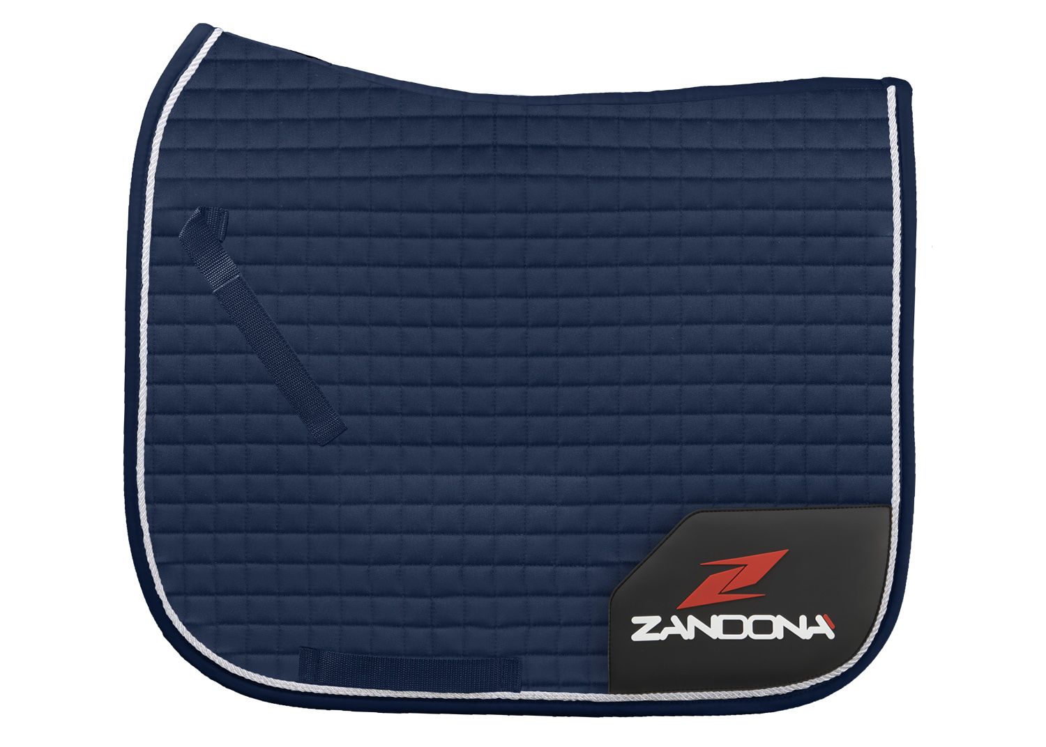 Side view of the Zandona MCL Dressage Saddle Blanket beneath a dressage saddle.