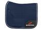 Side view of the Zandona MCL Dressage Saddle Blanket beneath a dressage saddle.