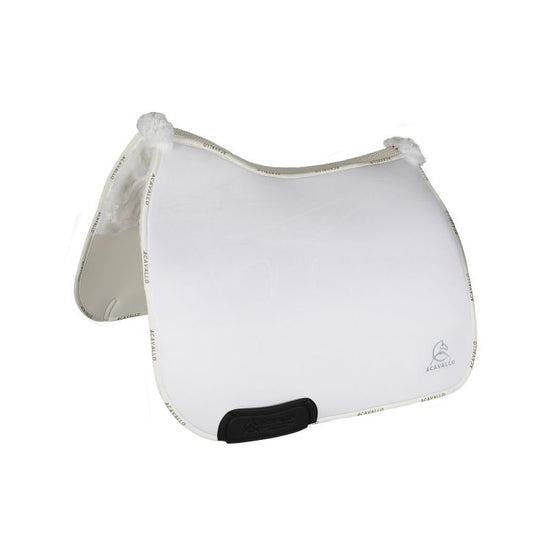 White dressage square with sheepskin