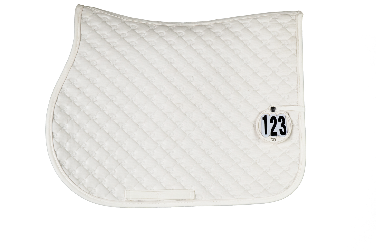 White competition saddle pad with number
