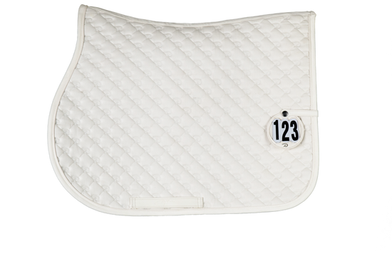 White competition saddle pad with number