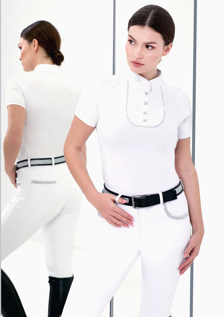 Elegant white show shirt with crystal jabot