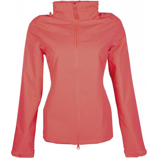 neon coral pink riding jacket for rainy rides