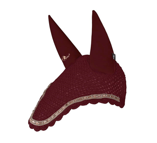 Burgundy ear bonnet for horses