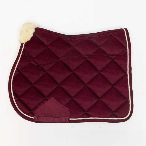 Burgundy saddle blanket with sheepskin
