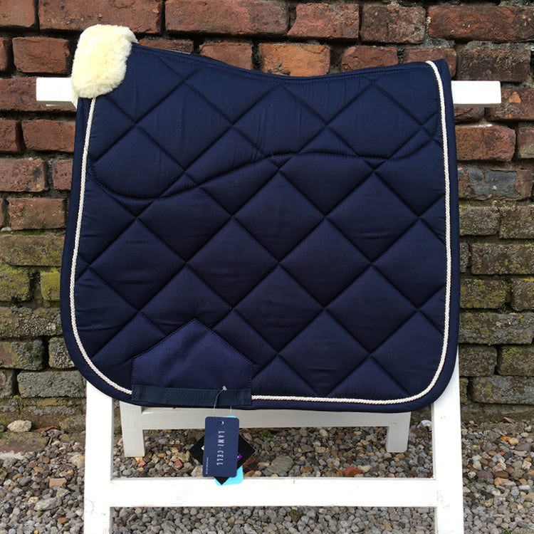 Navy dressage saddle cloth with wool underside