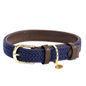 Navy Plaited Dog Collar