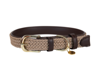 Brown Plaited Leather Dog Collar