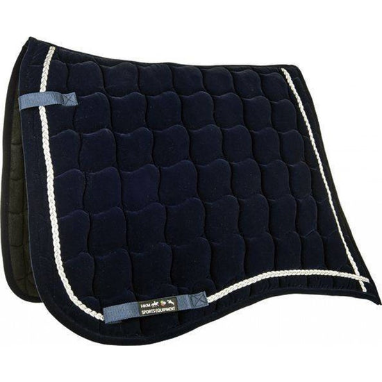 navy velvet saddle pad with silver piping