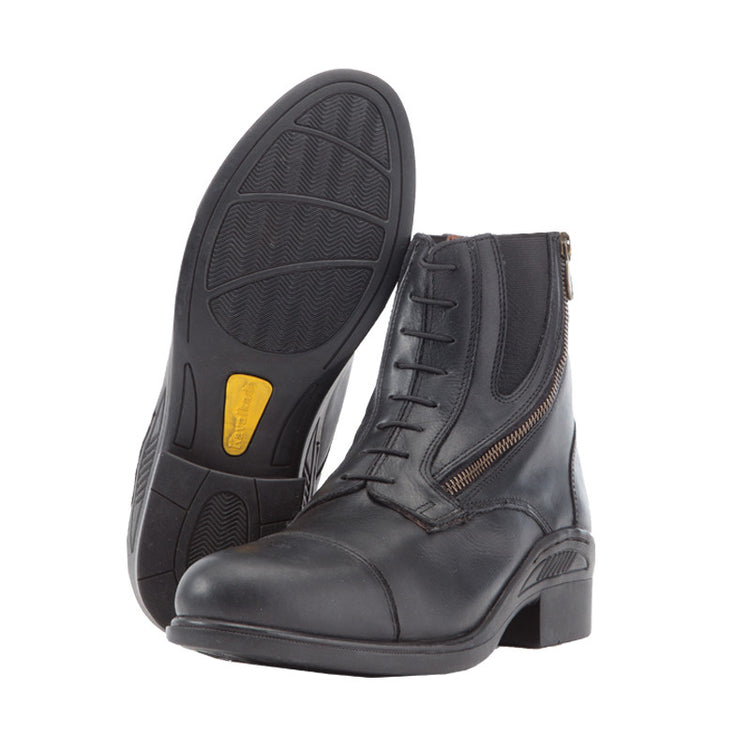 Black short riding boots with laces and zip