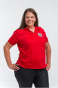 Plus size red polo shirt for horse lovers